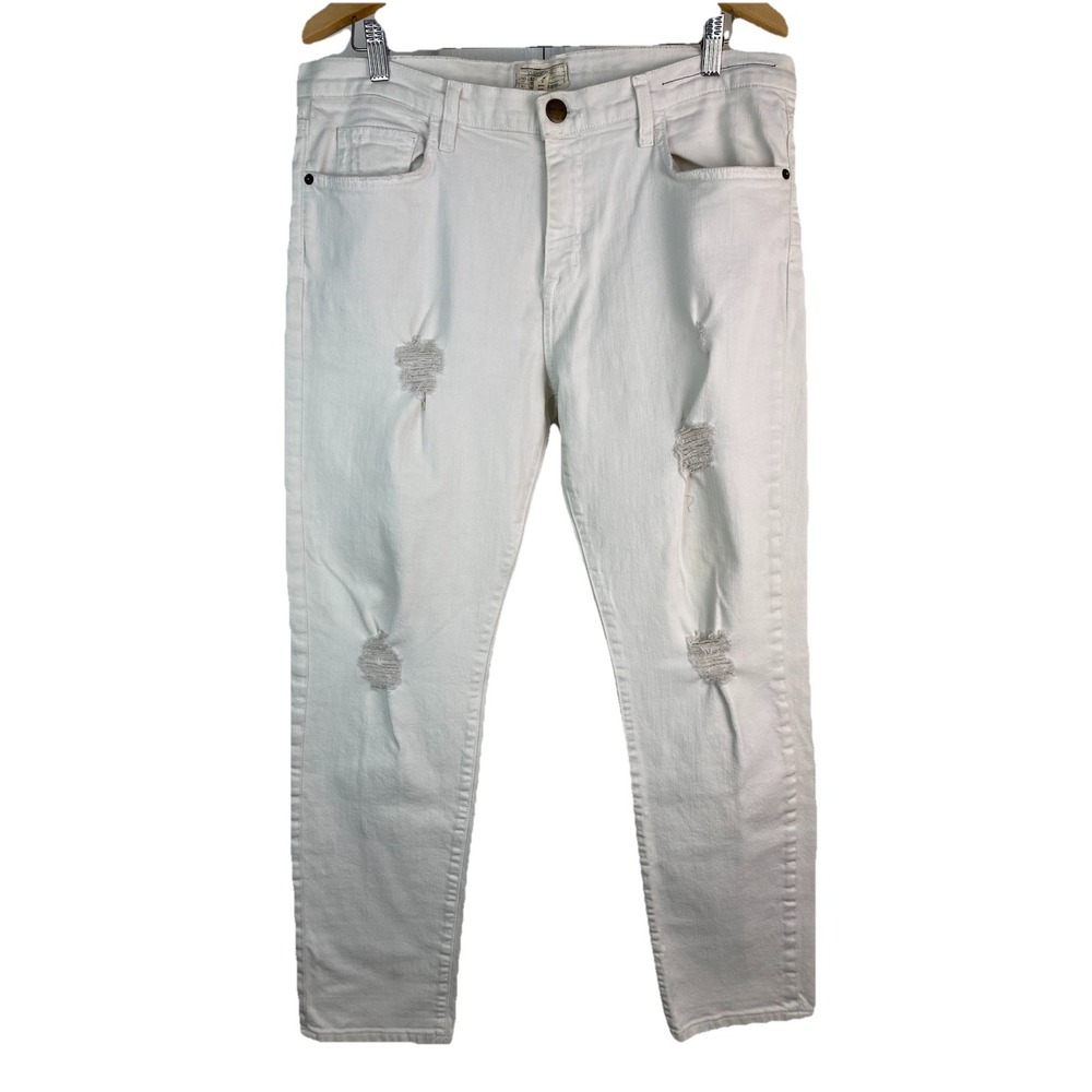 Current/Elliott Women's 31-0 White Sugar Destroy The Fling Slim Boyfriend Jeans